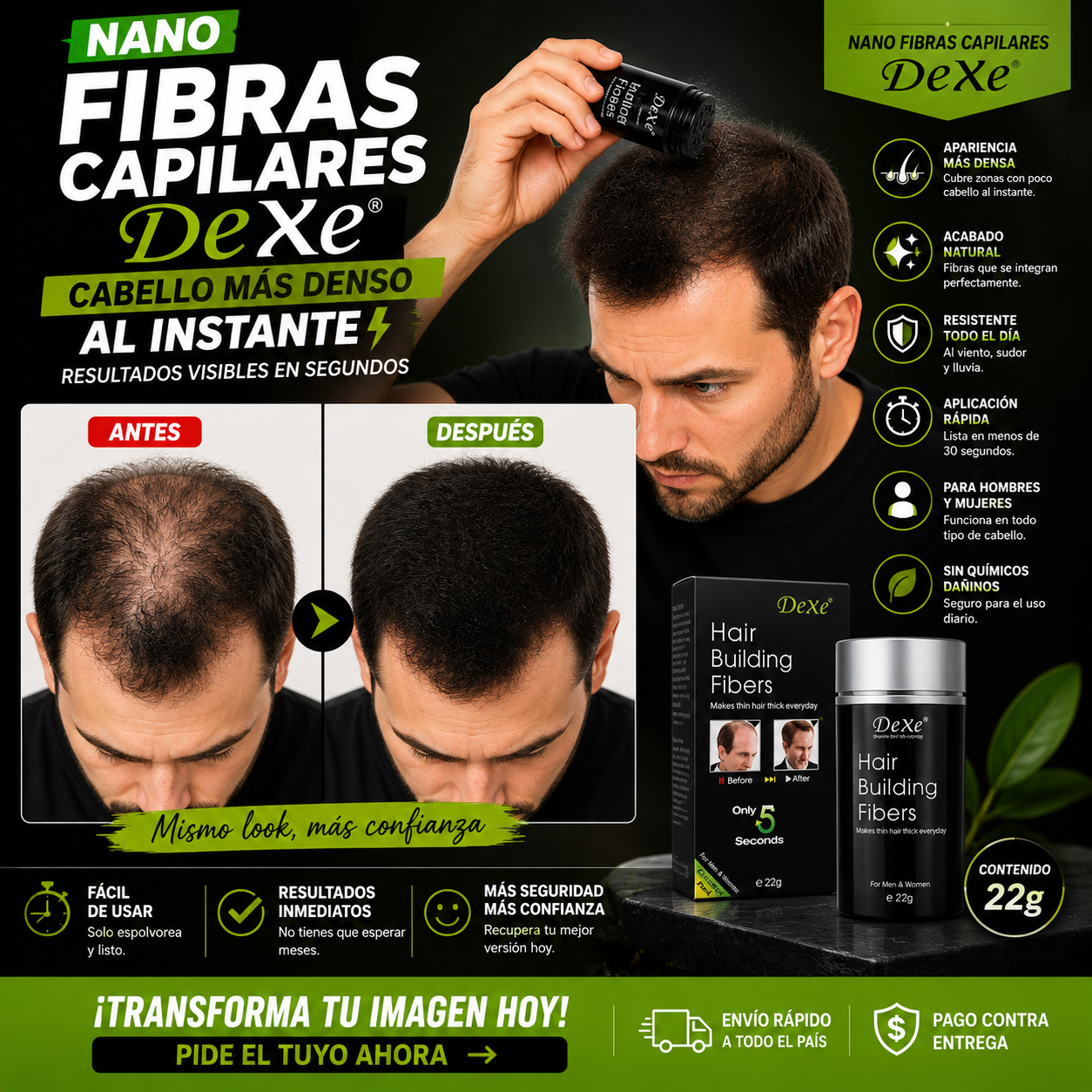 Nano Fibras Capilares DeXe Aumento de Cabello