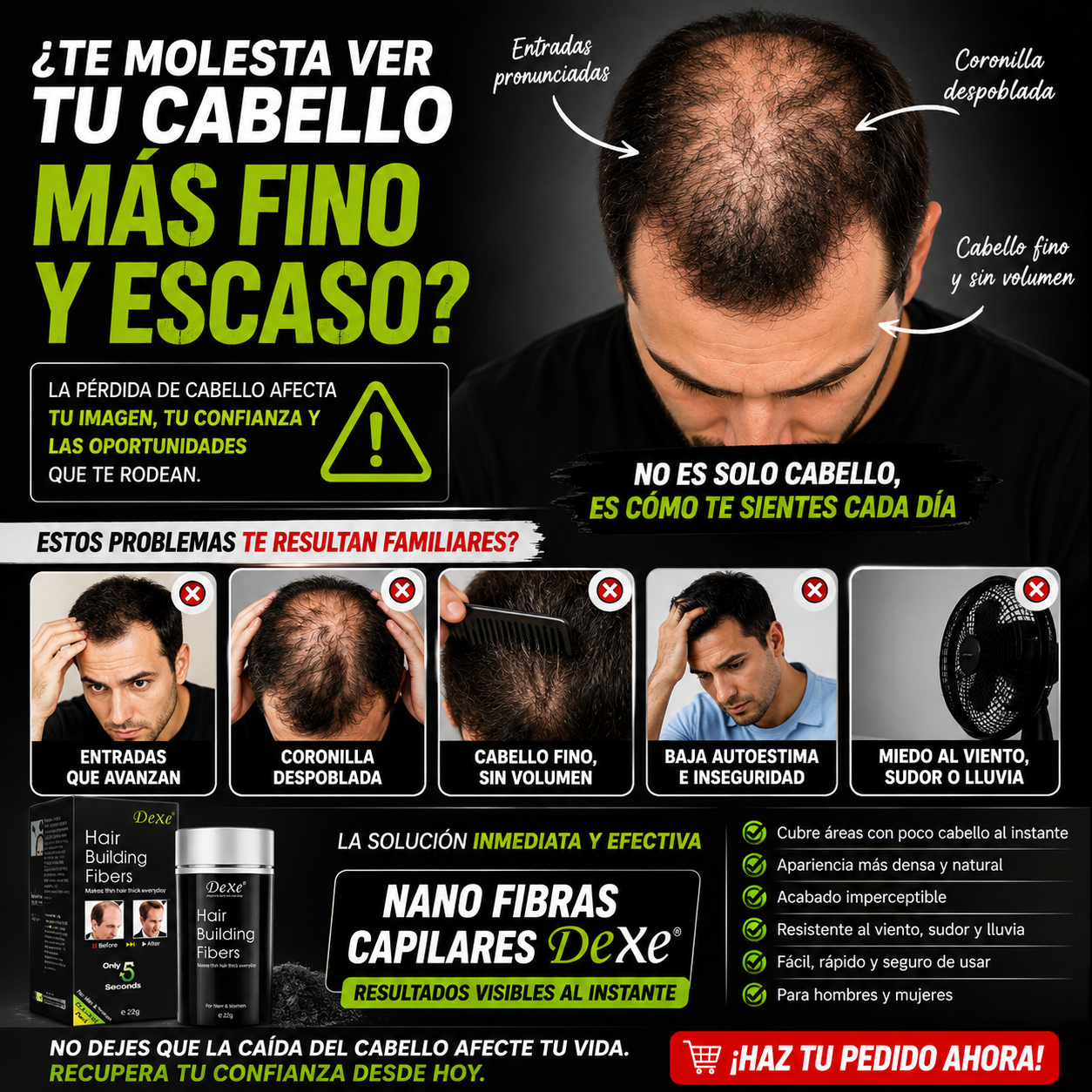 Nano Fibras Capilares DeXe Aumento de Cabello