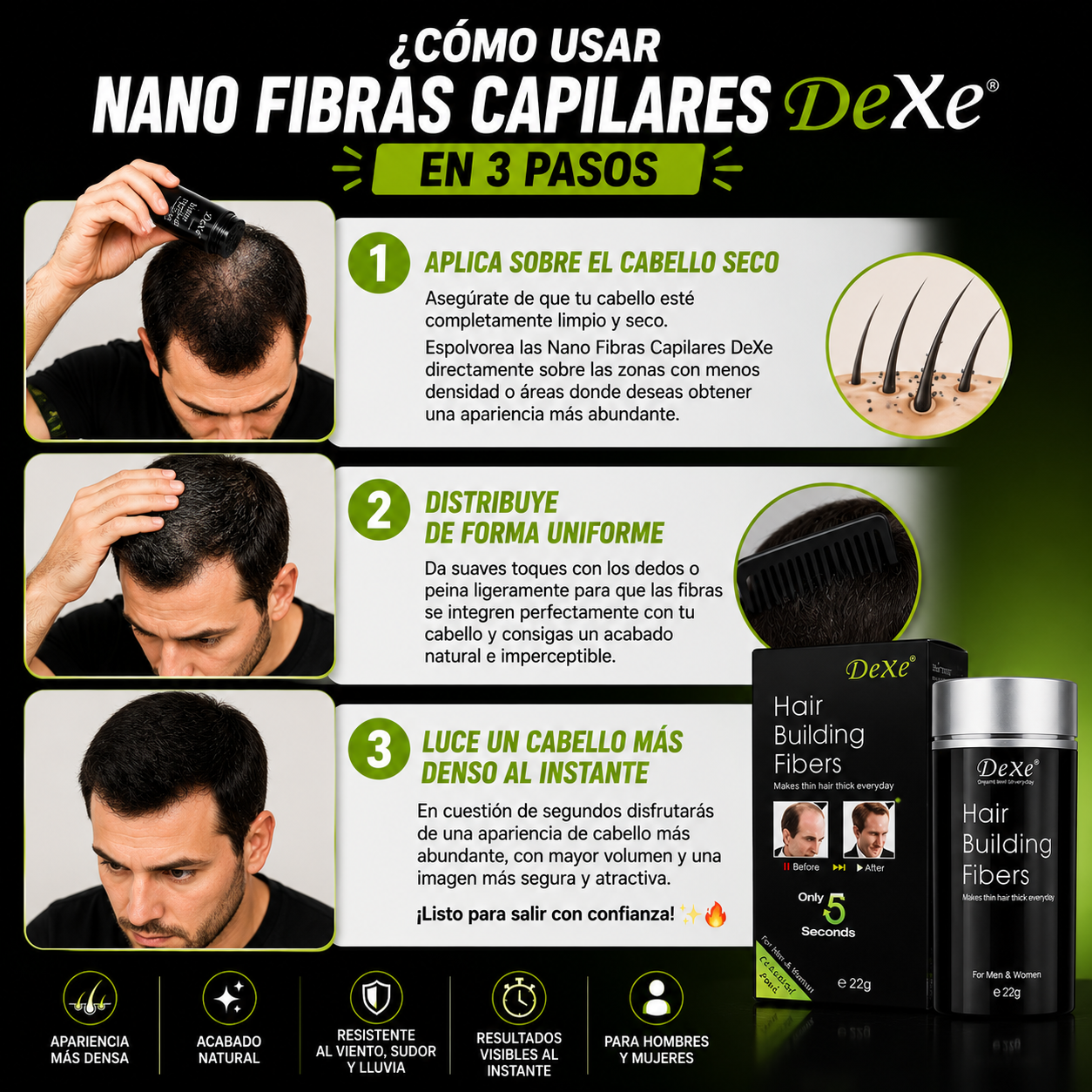 Nano Fibras Capilares DeXe Aumento de Cabello