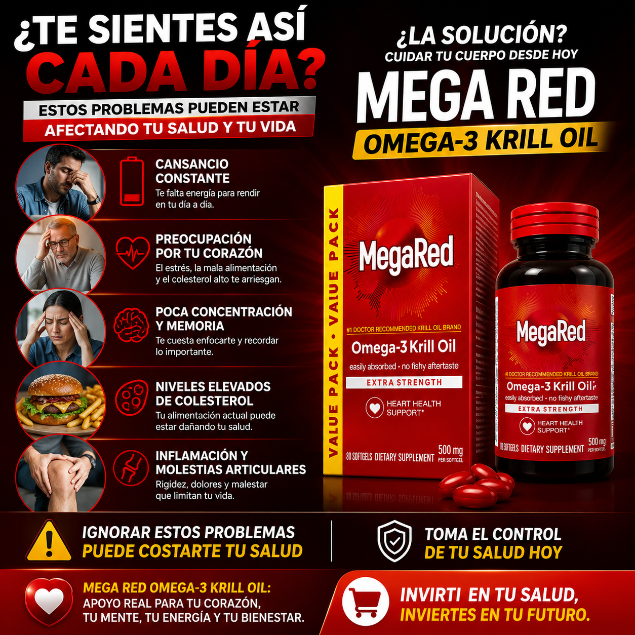 MegaRed CardioMax Omega-3 Premium - Recupera Energía, Bienestar y Protege tu Corazón cada día