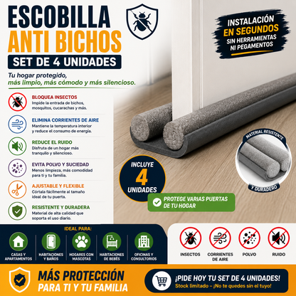 Escobilla Anti Bichos para Puertas Set de 4 Unidades