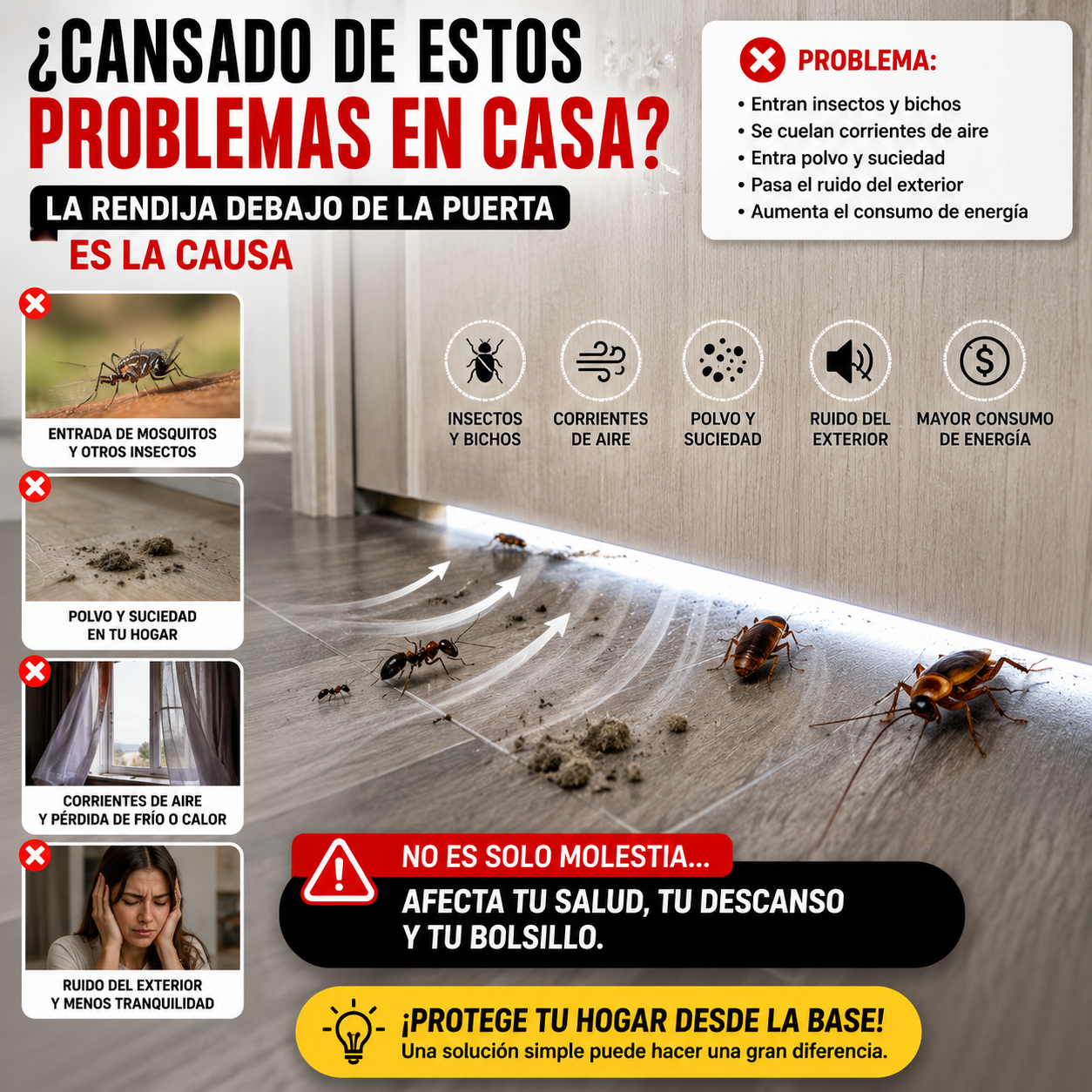 Escobilla Anti Bichos para Puertas Set de 4 Unidades
