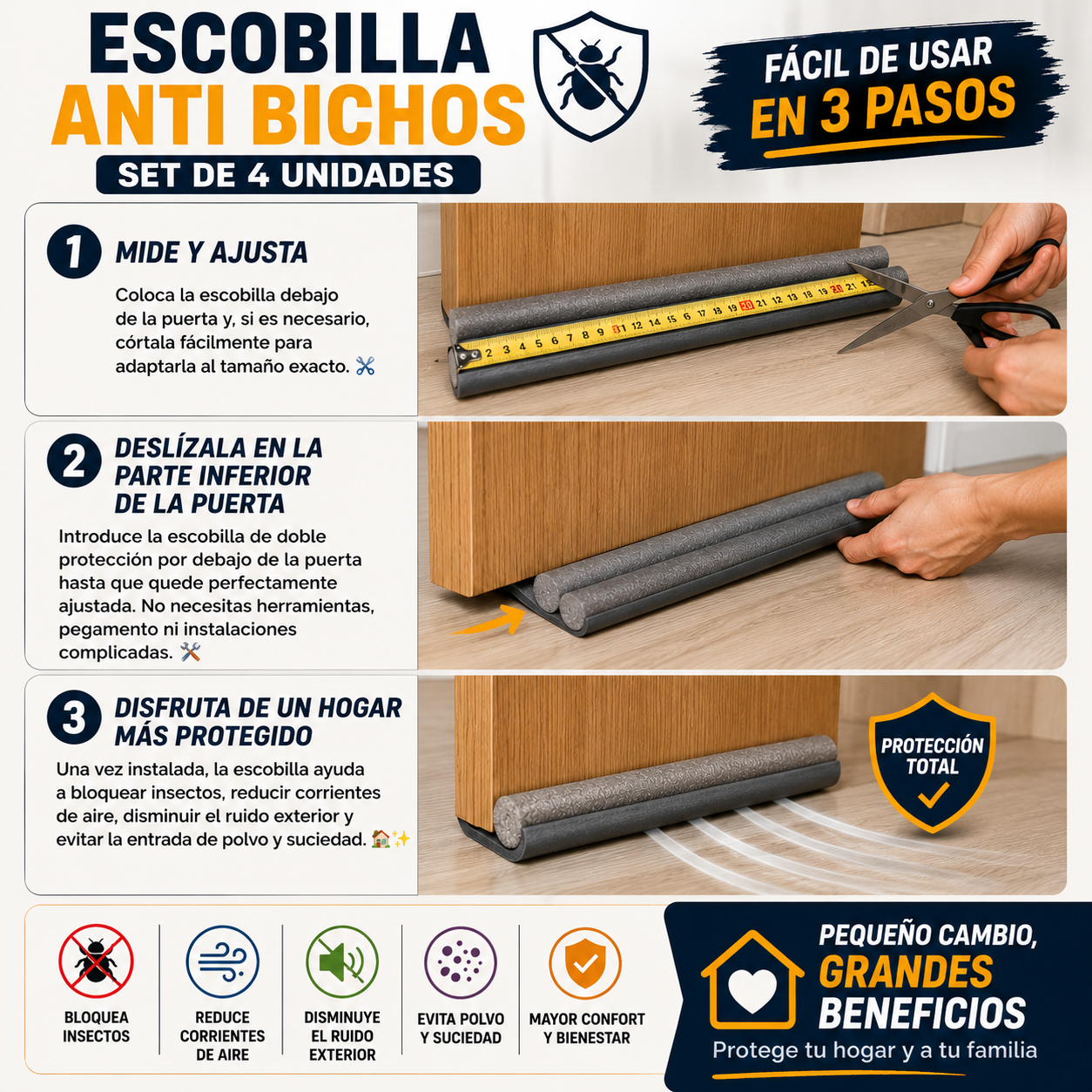 Escobilla Anti Bichos para Puertas Set de 4 Unidades