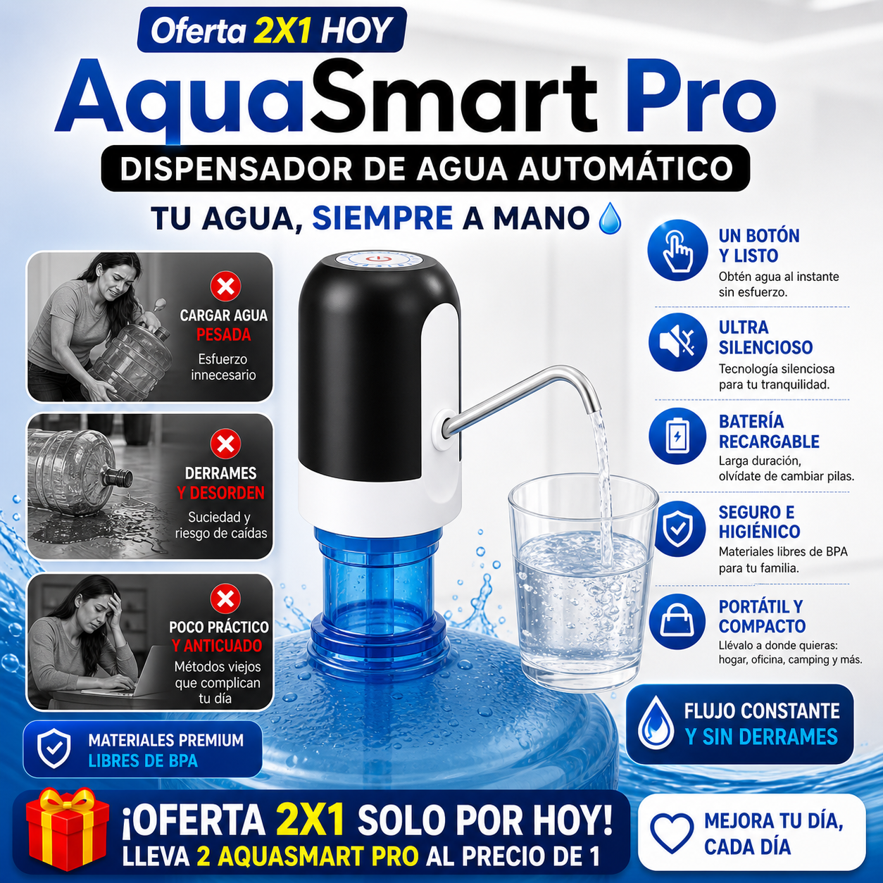 Oferta 2X1 HOY AquaSmart Pro - DISPENSADOR DE AGUA AUTOMÁTICO